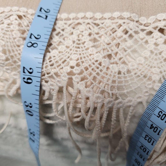 Umgee USA M/L Beige Boho‎ Fringe Kimono Cardigan Crochet Trim Open Front - Picture 5 of 8